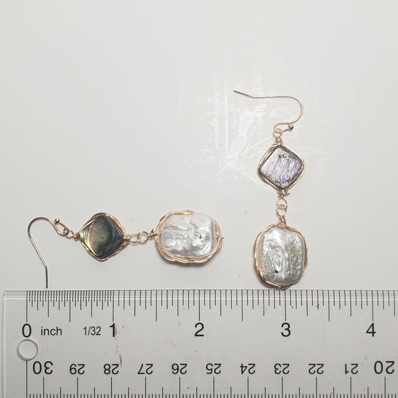 Abalone Shell And Freshwater Pearl Drop Earrings - Picture 5 of 7